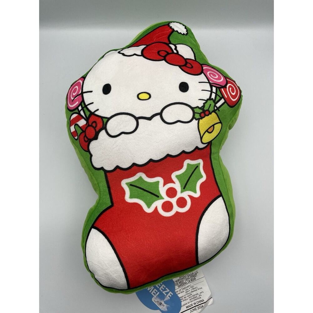 Hello Kitty Candy In Stocking Christmas Holiday Cloud Pillow, 15”x15” NEW W/ Tag